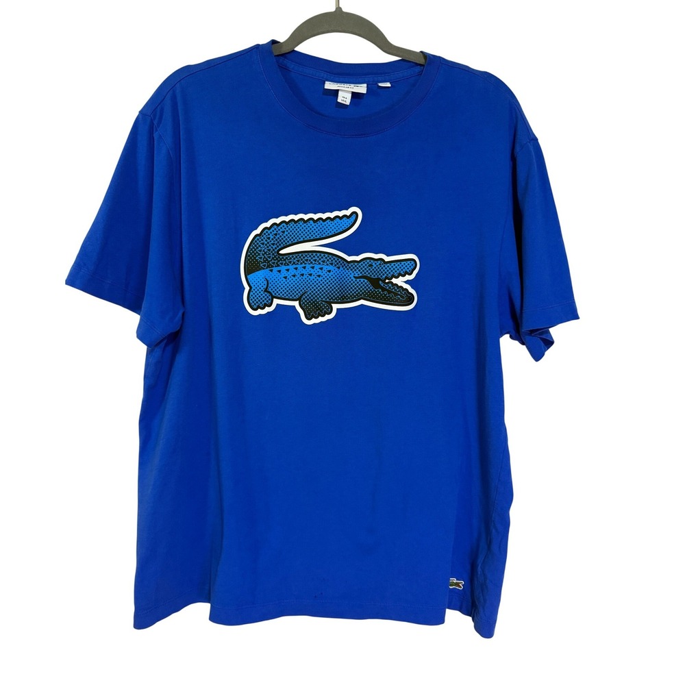 Royal Blue Lacoste T-Shirt Womens XL FR 6 Graphic Logo Regular Fit  FLAW
